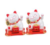 TOGEVAL 2pcs Solar Powered Waving Arm Fortune Cat Figurine Car Ornament White Lucky Cat Statue for Home Office Decoration Feng Shui Wealth Welcome