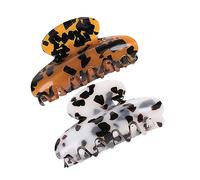 TOGEVAL 2PCS Vintage Acrylic Marble Pattern Hair Claws Large Durable Hair Jaw Clips for Women and Smooth Non Dent Accessories Coffee White
