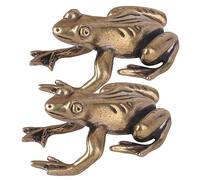 TOGEVAL 2pcs Vintage Brass Frog Figurines Tea Pet Adornment for Tearoom and Garden Decor Small Lightweight Frog Statues for Tea Table Decoration Creative Home and Office Ornament
