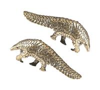 TOGEVAL 2pcs Vintage Brass Pangolin Sculpture Compact Tabletop Ornament with Intricate Design Decorative Collectible for Home Office Shelf Thoughtful Stylish