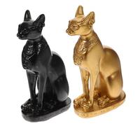 TOGEVAL 2pcs Vintage Egyptian Cat Figurine Resin Ornament Desktop Decor for Home Office Cute Black and Gold Cat Statue with Fine Details Tabletop Decoration and