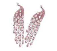 TOGEVAL 2Pcs Vintage Peacock Brooch Set with Rhinestone Tassel, Pink Long Tail Crystal Lapel Pins for Clothes, Hats, Suits - Decorative Brooches for Women’S Accessories