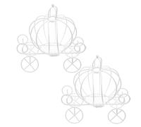 TOGEVAL 2pcs White Metal Pumpkin Cart Candy Boxes, Wedding Party Favor Boxes, Decorative Iron Art Candy Treats Packaging