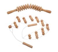 TOGEVAL 2pcs Wooden Massage Roller Stick for Muscle Relief and Body Sculpting Manual Operation with Smooth Rotating Rollers Portable Natural Wood Massager for Legs Back Waist and Thighs