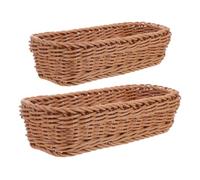 TOGEVAL 2pcs Woven Utensil Basket Compact Silverware Organizer and Flatware Caddy for Kitchen Office Picnic Multipurpose Storage with Bread and Fruit Tray Function Space-saving Brown