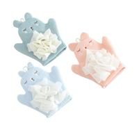 TOGEVAL 3pcs Cartoon Baby Bath Gloves Wash Mitts for Infant Soft Scrubbing Sponge with Dual-Sided Design in Blue, Orange Pink, and Mint Green for Gentle Bathing and Toddler Bath Care