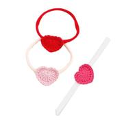 TOGEVAL 3pcs Crochet Heart Headband for Girls Cute Decorative Hair Accessories Pink Rose Red and Red Comfortable and Stylish for Toddlers at Parties and Daily Wear