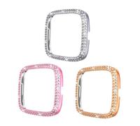 TOGEVAL 3pcs Double Row Rhinestone Watch Protective Case Compatible with Fitbit Smartwatch Shell Fashionable Watch Accessories Random Color