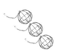 TOGEVAL 3PCS Electroplated Stainless Steel Rabbit Hay Feeder Balls with Hanging Design for Interactive Feeding Small Animal Hay Dispenser for Bunnies Guinea Pigs Chinchillas Cage Use
