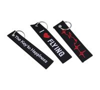 TOGEVAL 3pcs Embroidered Keychains Set Red Heart The Key to Happiness I Love Flying Designs Creative Hanging Bag Pendants for Car and Personal Keys Unique Personality