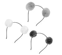TOGEVAL 3pcs Fuzzy Pom Pom Ball Cat Ear Headband Set for Kids Black White and Dark Grey Soft Headwear Accessories for Boys and Girls for Costume Parties and Dress-up