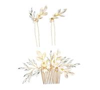 TOGEVAL 3Pcs Gold Leaf Rhinestone Hair Fork Set with Pearls for Women Elegant Hairpins for Party Wedding Prom and Daily Wear Suitable for All Hair Types and Colors