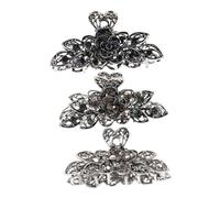 TOGEVAL 3pcs Large Retro Style Metal Hair Claw Clips for Women and Oversized Rhinestone Flower Design Strong Hold Jumbo Clamps for Thick Hair Easy to Use White Gray