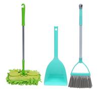 TOGEVAL 3pcs Mini Broom Dustpan Cleaning Set for Non-Slip Handle Sweeping with Detachable Small Flat Mop for Indoor Outdoor Pretend Play and Household Helper Role Green Color