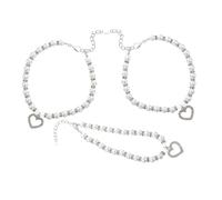 TOGEVAL 3pcs Pet Collar Cat Necklace for Weddings Rhinestone Heart Cat Pendant Fake Pearl Necklace Bling Small Pet Jewelry Accessories White Copper