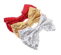 TOGEVAL 3pcs Sequin Hair Bow Clips Sparkly Bow Accessories for Little Girls Boys and Girls Party Dance Hair Clips Red Gold Silver