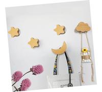 TOGEVAL 3PCS Solid Wood Wall Hanging Hooks No Punching Coat and Hat Hangers with Star Moon Multi-Purpose Decorative Wall Hangers for Bedroom Porch Living