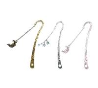 TOGEVAL 3pcs Vintage Metal Pendant Bookmarks Retro Portable Reading Marks with Luminous Sun Moon Star Design Antique Style for Book Lovers
