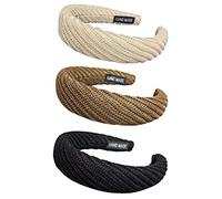 TOGEVAL 3pcs Wide Sheep Fleece Headbands for Women Soft Fabric Hair Bands Lightweight Styling Accessories for Short Curly Wavy Hair Autumn Winter Headdresses in White Black