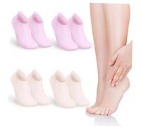 TOGEVAL 4 Pairs Silicone Moisturizing Socks for Women Spa Gel Foot Care for Dry Cracked Skin Soft Comfortable Silicone Beauty Socks for Overnight Hydration and Smooth Feet