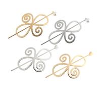 TOGEVAL 4-piece Korean Style Hollow Hair Stick Set Metal Hair Barrette Clips in Gold and Silver for Women for Updos and Everyday Styles