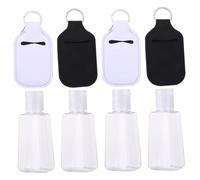 TOGEVAL 4 Set Portable Refillable Empty Bottles with Flip-cap and Neoprene Keychain Holders Travel Soap Lotion Dispensers for Hands Bags and Purses Includes Black White Covers