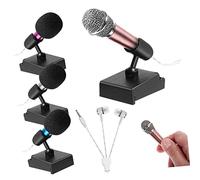 TOGEVAL 4 Sets Mini Microphone Set of Portable Singing Mics with Stands and Sponge Covers Compatible with Phones Laptops for Easy Recording and Broadcasting