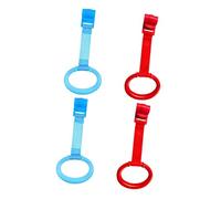 TOGEVAL 4pcs Baby Crib Pull Rings for Infant Toddlers, Plastic Standing Assist Grab Rings Hanging Hooks, Blue and Red for Playpen and Walkers
