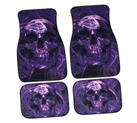 TOGEVAL 4Pcs Car Foot Mats with Creative Purple Skull Pattern Rubber Vehicle Pads for Interior Protection Water Absorption and Dust Collection Suitable for Cars