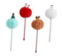 TOGEVAL 4PCS Cartoon Christmas Pom Pom Ballpoint Pens Set, Cute Gel Writing Pens for Students and Teachers, Assorted Colors White Red Blue Brown, School Supplies for Note Taking and