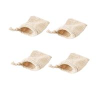 TOGEVAL 4pcs Cotton Linen Drawstring Soap Net Pouches for Bathing Exfoliating Mesh Holders with Hanging Loop Multipurpose Soap Saver Bags for Home and Travel