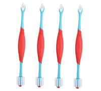TOGEVAL 4pcs Double-Ended Pet Toothbrush for Dogs and Cats Convenient Long Handle Handheld Teeth Cleaner Deep Oral Care Brush for Puppy Dental Hygiene and Plaque Removal