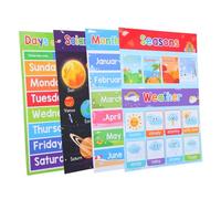 TOGEVAL 4pcs Educational Poster Weeks Months Posters Solar System Poster Season Wall Charts Preschool Learning Tools