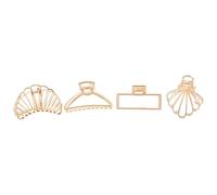 TOGEVAL 4pcs French Design Large Alloy Hair Claws Set Hollow, Shell, Pearl, and Rectangular Shapes - Golden Metal Jaw Clips for Women’s Ponytail and Styling