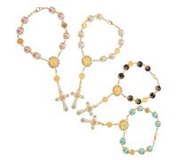 TOGEVAL 4pcs Handmade Pearl Bead Bracelets with Cross Prayer Rosary Charms for Men Women Religious Jewelry for Baptism Communion Wedding Wrist and Car Accessories