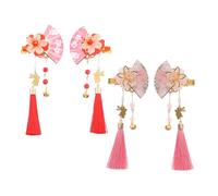 TOGEVAL 4PCS Japanese Kimono Hair Clips with Tassel Fan Design Lightweight Secure Hold Hair Accessories for Weddings Bridal Cosplay and Daily Wear