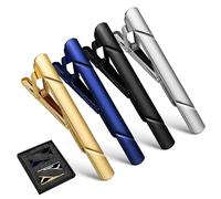 TOGEVAL 4Pcs Metal Tie Clips Set for Men, Classic Copper Necktie Bars for Suit Ties, Wedding, Business, and Banquet Accessories
