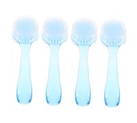TOGEVAL 4pcs Nail Dust Cleaner Brush with Long Handle Nylon Manicure and Pedicure Tools for Fingernail Toenail Dirt Removal and Facial Cleansing Blue Round Head Design for Salon and Home