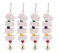 TOGEVAL 4pcs Natural Stone Parrot Beak Grinding Stick with Bell Bird Cage Chew for Parakeets Hamsters Rabbits Prevents Overgrown Teeth and Protects Furniture