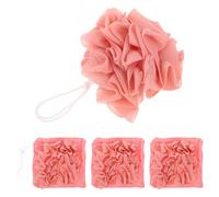 TOGEVAL 4pcs Orange Shower Soap Bag Sponge with Mesh Pouf and Soap Net Pouch Quick-Dry Bath Loofah Sponges for Exfoliating and Foaming Portable Body Scrubber Balls for Women and Men