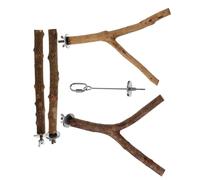TOGEVAL 4pcs Parrot Perch Stand Food Fork Natural Wooden Bird Toys for Cage for Parrots Cockatiels and Conures Provides Essential Physical Activity and Fun