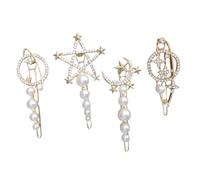 TOGEVAL 4pcs Planet and Moon Hair Clips for Sweet Pearl Hairpins with Star and Moon Design Fashionable Barrettes for Weddings Parties Proms Daily Wear