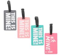 TOGEVAL 4pcs PVC Luggage Tags for Suitcases with 3D Letter Design, Sturdy Soft Rubber Bag Name Tags in Grey, Pink, Green, Yellow - Travel Accessories for Cruise, Airport, and Holiday Bag