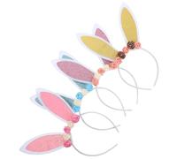 TOGEVAL 4Pcs Rabbit Ears Hairband with Flower Bunny Ear Design Decorative Cosplay Headband for Party Comfortable and Hair Accessory in Gold Pink Lake Blue and Light Purple