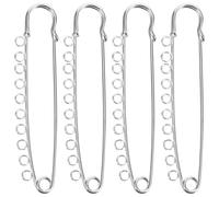 TOGEVAL 4pcs Silver Metal Safety Pins with Loops 9cm, Heavy Duty Decorative Brooch Pins for DIY Jewelry Making, Fabric and Clothing Accessories for Women