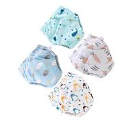TOGEVAL 4pcs Training Pants for M Size, Washable Reusable Cotton Diapers Breathable Cloth, Soft Diaper Pants Set Featuring Ocean World, Carrot, and Bird Designs, Suitable for Boys and