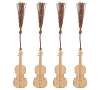 TOGEVAL 4Pcs Violin Shape Bamboo Bookmarks with Tassels Music Instrument Page Markers for Students Women Home Classroom Office Reading