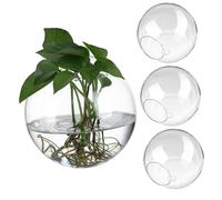 TOGEVAL 4pcs Wall Hanging Glass Planters Round Propagation Stations for Indoor Plants Home Office Decor Transparent Terrarium Vases for Hydroponic Cuttings