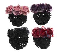 TOGEVAL 4pcs Women Hairnet Mesh Flower Clips Korean Style Fabric Hairpin Snood with Secure Clasp for Thick Hair Elegant Asian Floral Design for Daily and Holiday Use