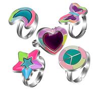 TOGEVAL 5 Pcs Adjustable Mood Color Change Finger Rings Temperature Sensitive Jewelry with Heart Star Moon Peace for Women and Teens